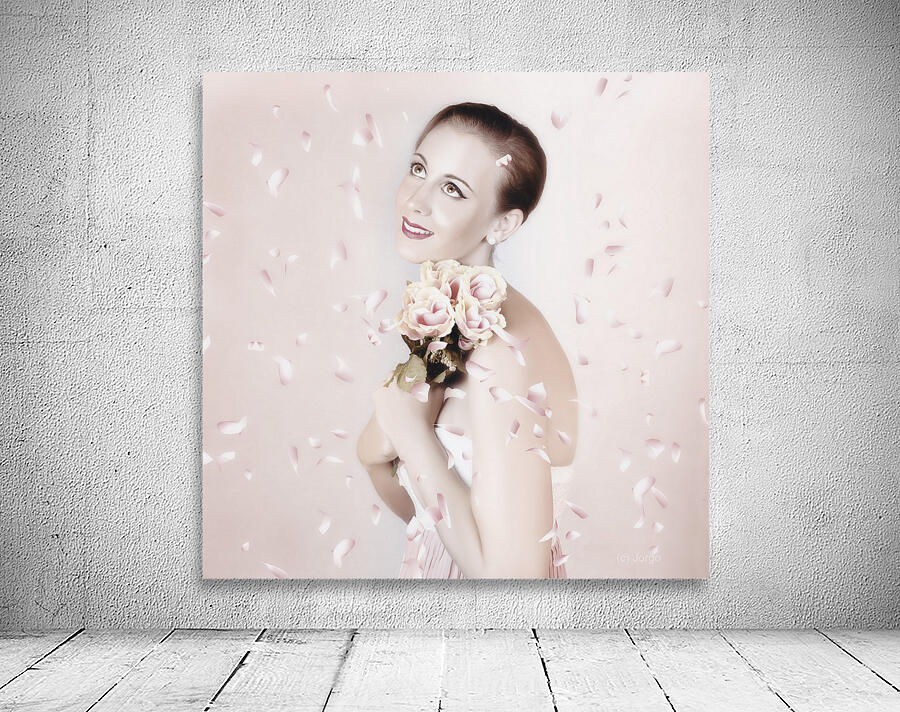 Beautiful Woman Holding Flowers At Vintage Wedding Wall Preview