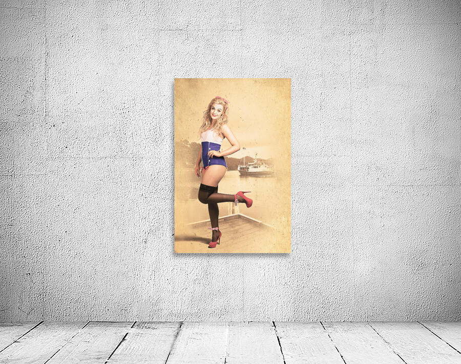 Happy navy pinup girl in retro fashion accessories Wall Preview