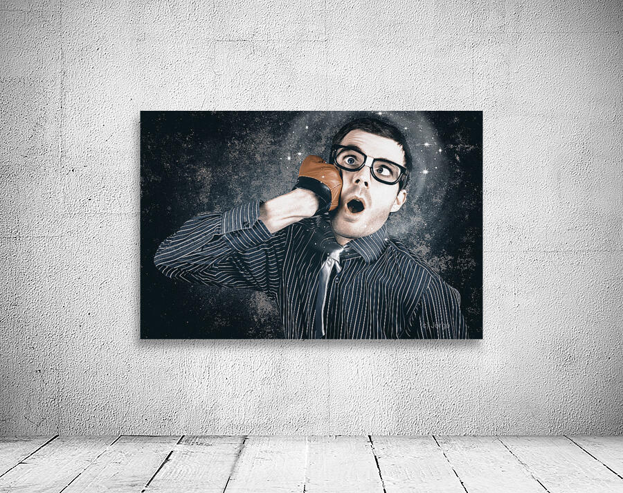 Funny businessman making impact with smashing idea Wall Preview