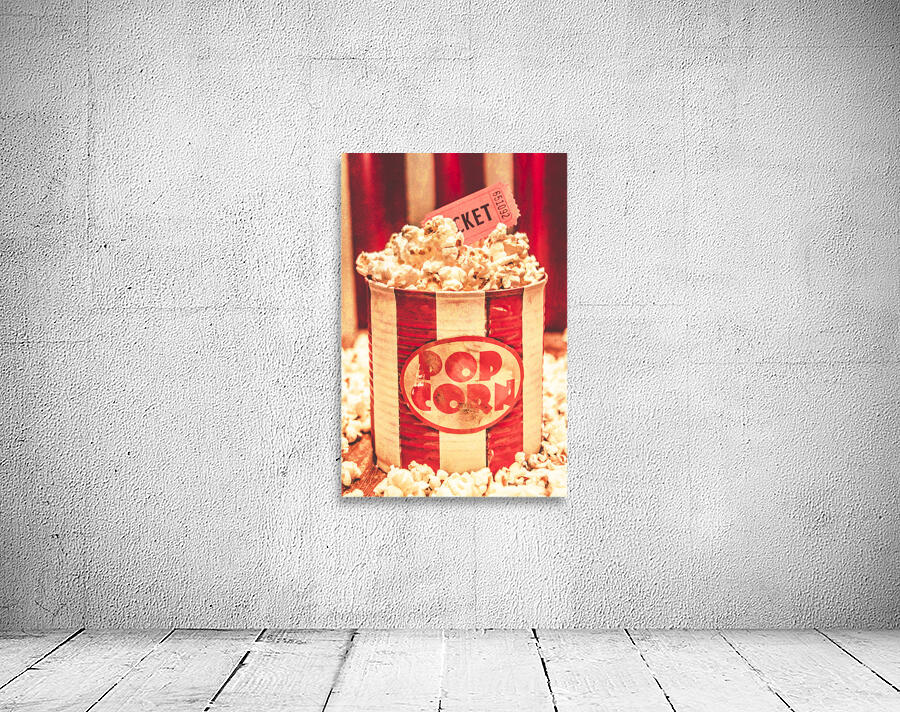 Retro tub of butter popcorn and ticket stub Wall Preview