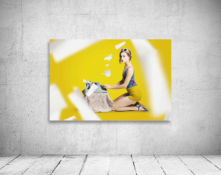 Pinup typist writing story on typewriter Wall Preview