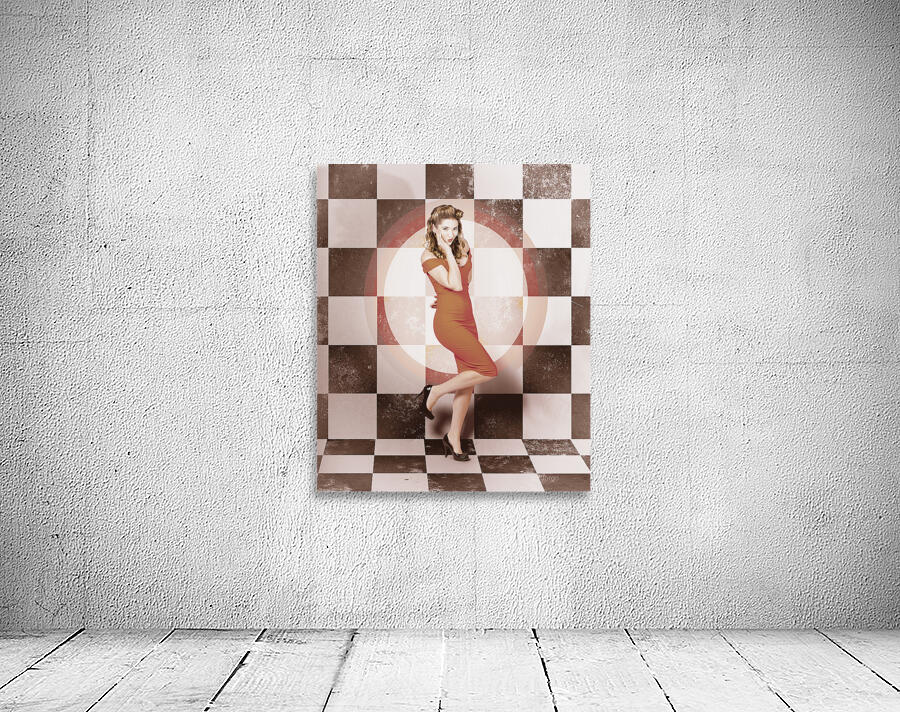 Creative vintage pin-up girl in 50s retro diner Wall Preview