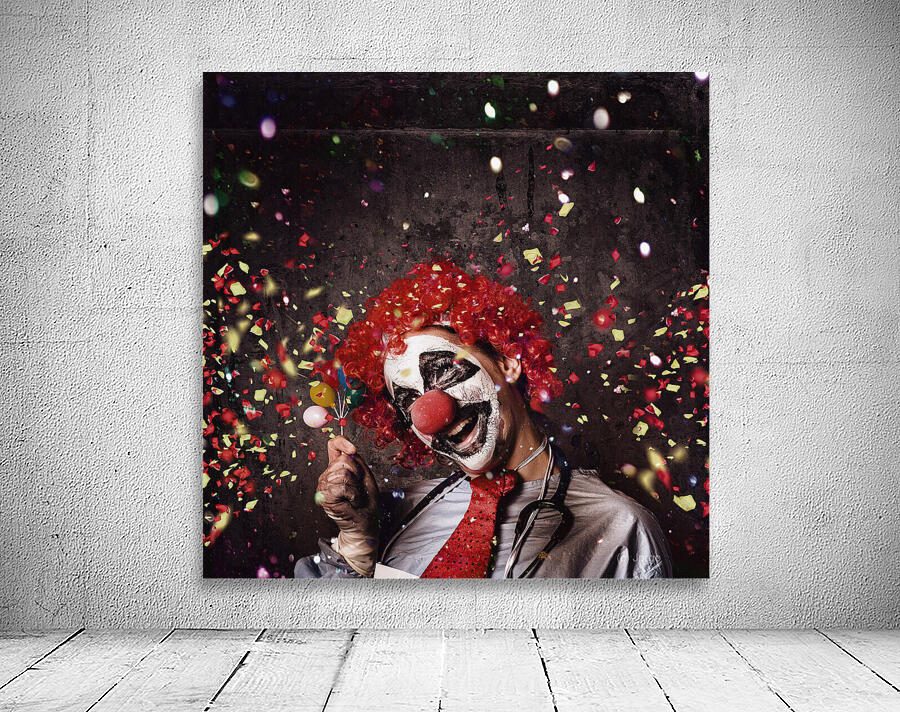 Creepy birthday clown at party celebration Wall Preview