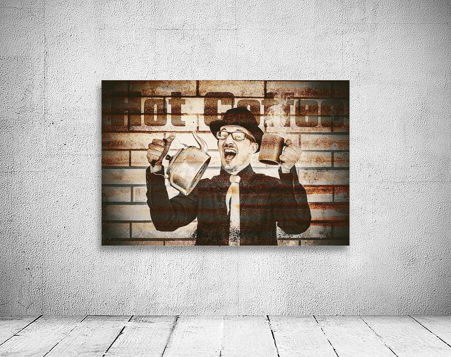 Old fashioned gent cheering to hot coffee Wall Preview