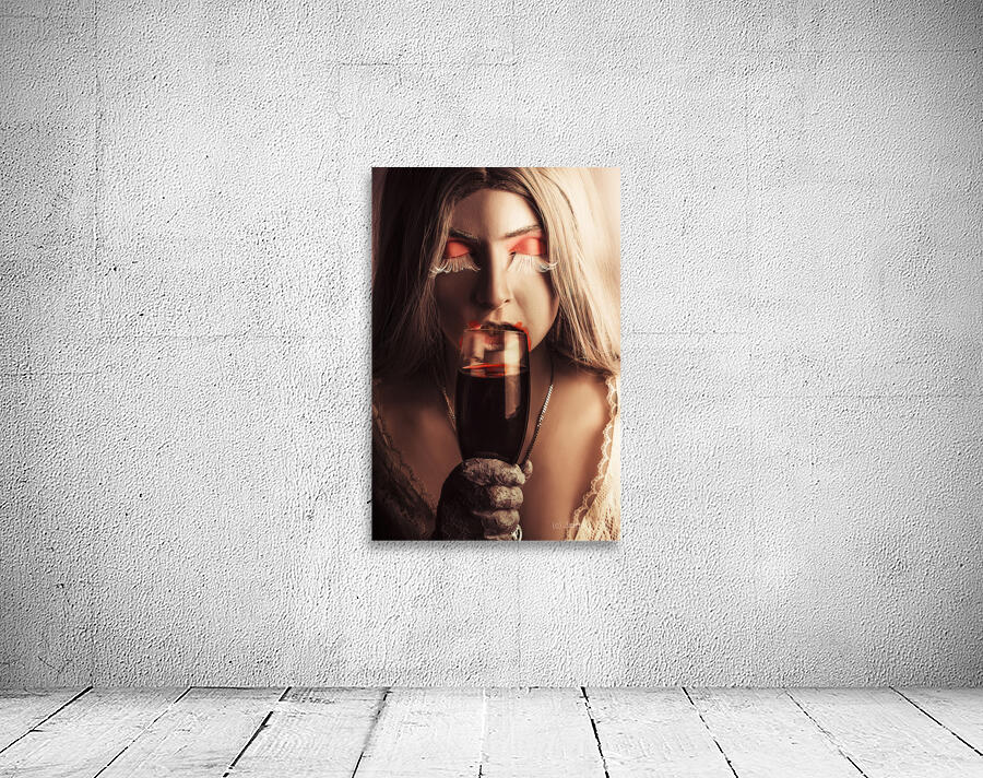 Vampire girl with holding glass of blood Wall Preview