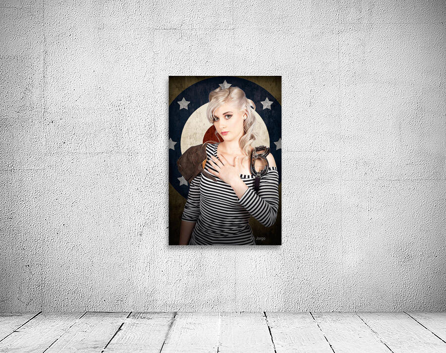 Military pin up woman taking airplane pilot oath Wall Preview