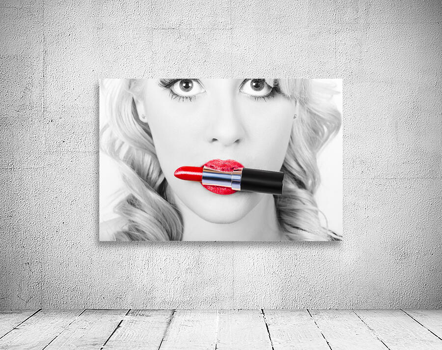Make-up closeup. Cosmetic pinup girl in lip makeup Wall Preview