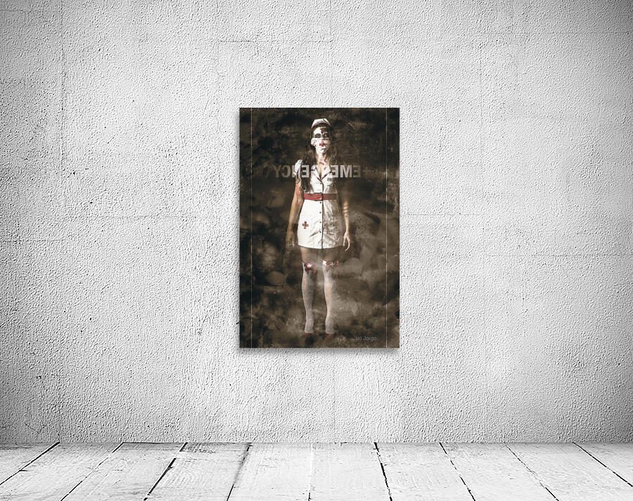 Insane emergency room nurse at ER glass doors Wall Preview