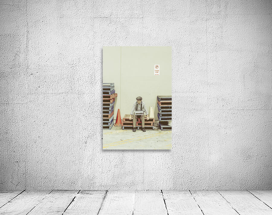 Retro man dreaming up literary ideas Wall Preview