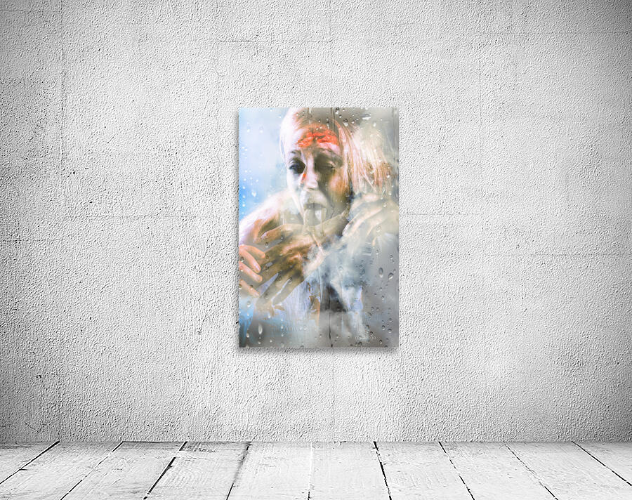 Scary horror zombie licking human hand at window Wall Preview