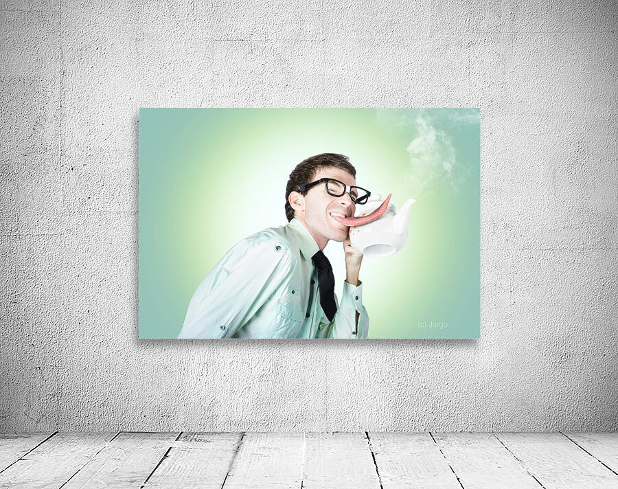 Sensual dorky man preparing for coffee love Wall Preview