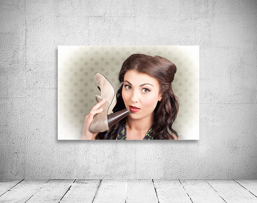 Hi fashion. Retro woman with high heel shoes Wall Preview