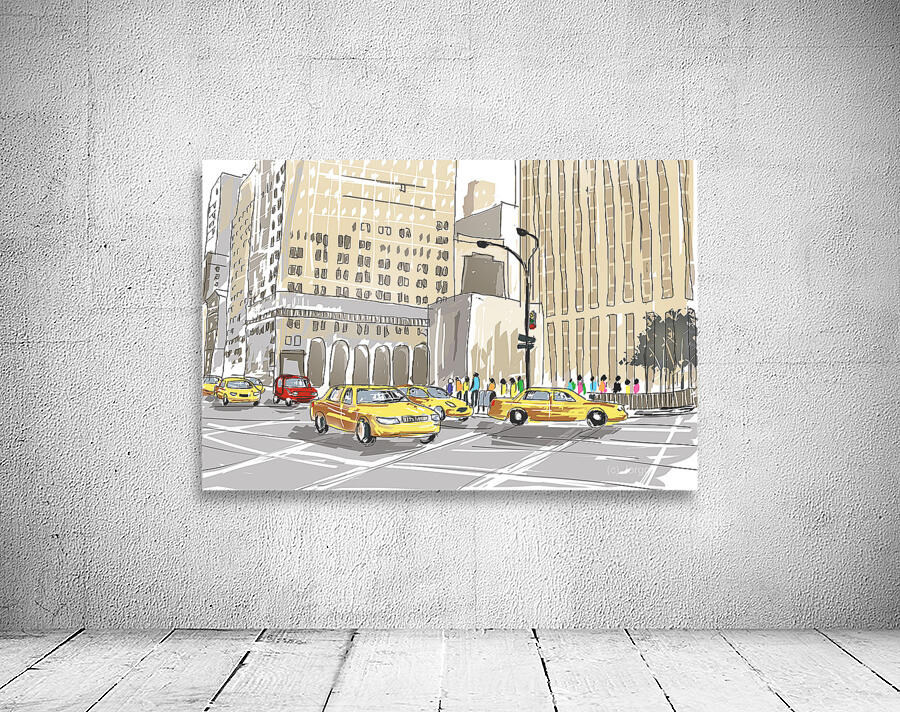 Hand drawn sketch of a busy New York City street Wall Preview