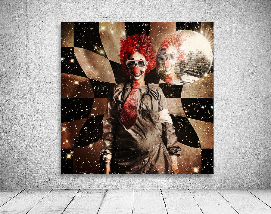 Crazy dancing disco clown on a psychedelic trip Wall Preview