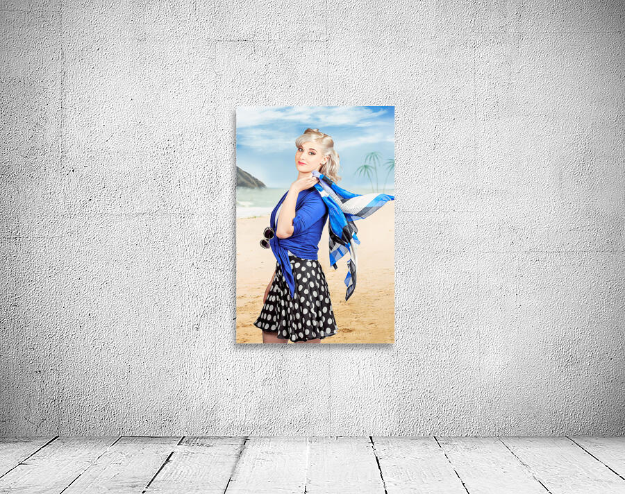 Young retro woman on a tropical beach vacation Wall Preview