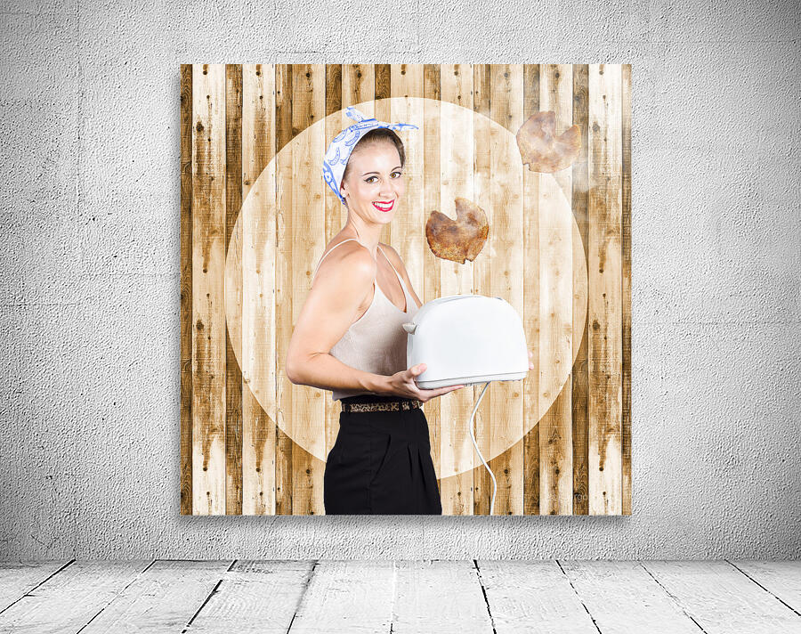 Female breakfast waiter with hot toast in toaster Wall Preview