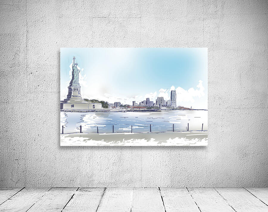 Statue of Liberty and New York City Illustration  Wall Preview