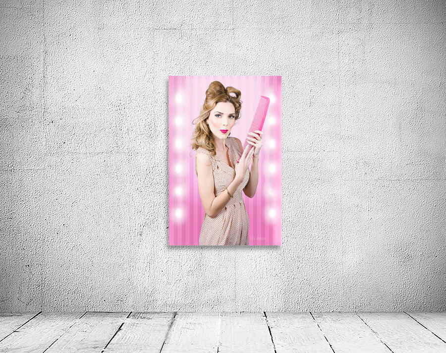 Beautiful brunette girl with 50s pinup hairstyle Wall Preview