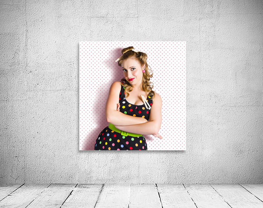 Pretty Retro Cleaning Lady On Polka Dot Background Wall Preview