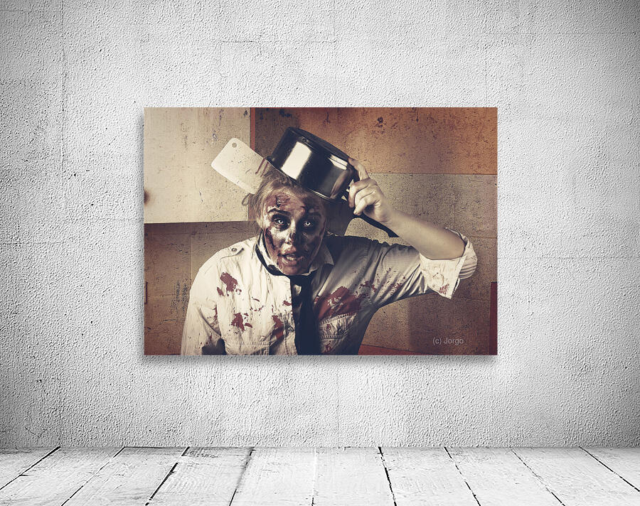 Dead scary zombie girl cooking brains Wall Preview