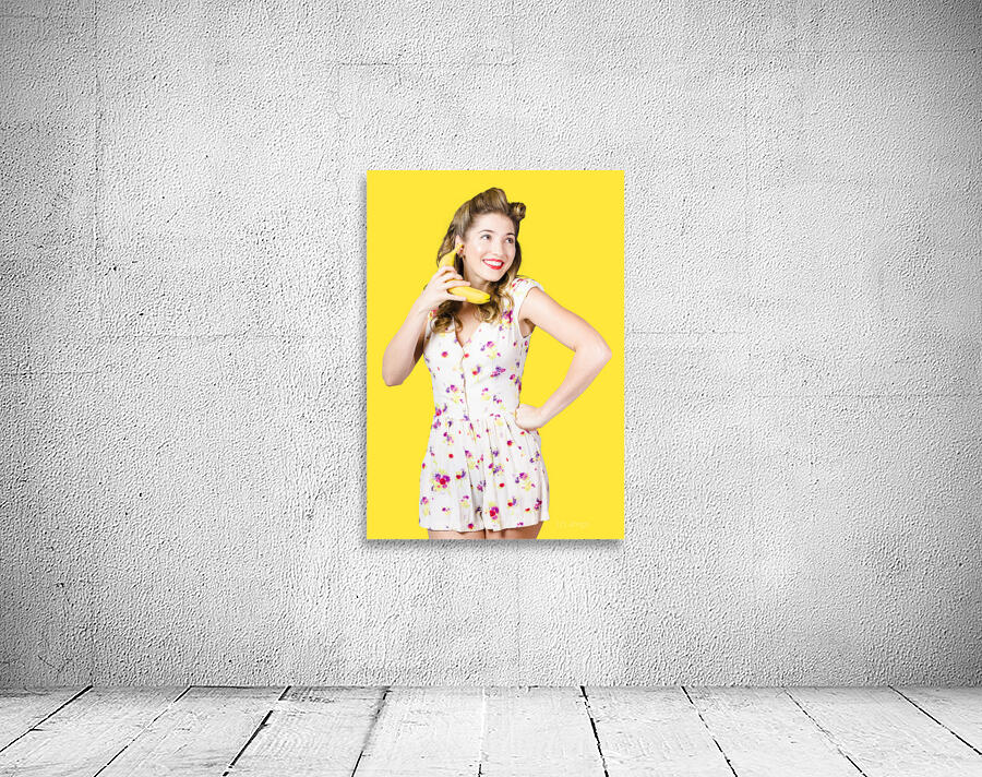 Retro pin up girl chatting on banana telephone Wall Preview