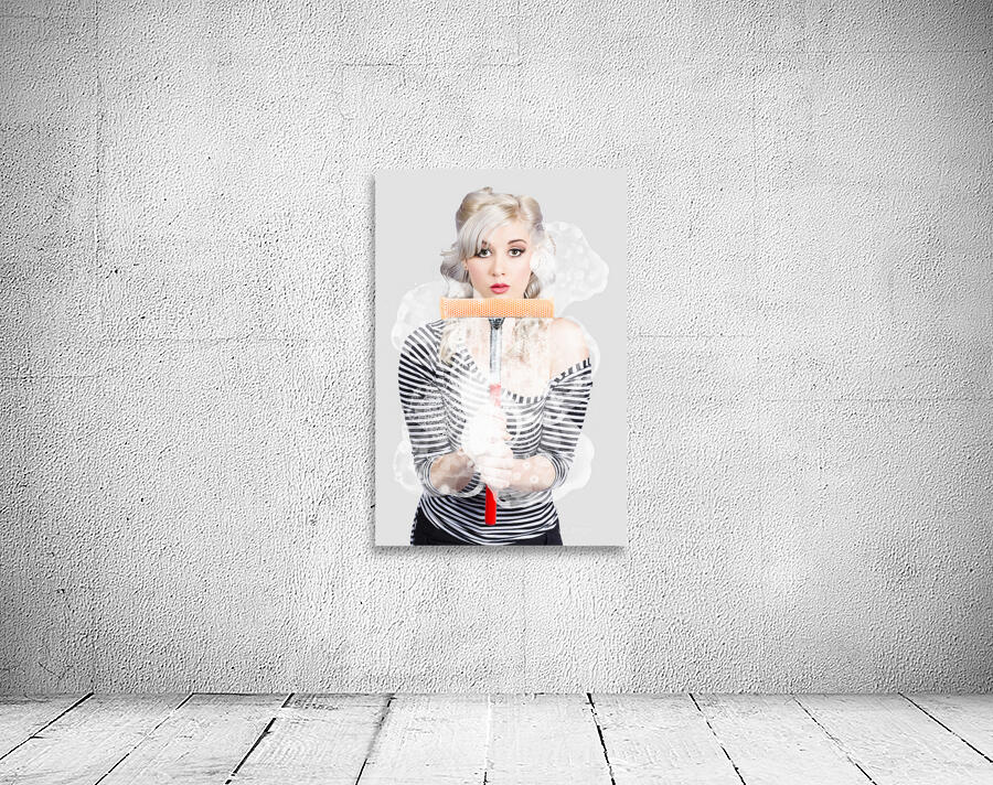 Young woman washing empty copy space windows Wall Preview