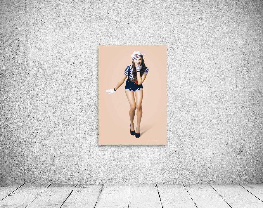 Retro pinup girl blowing travelling departure kiss Wall Preview