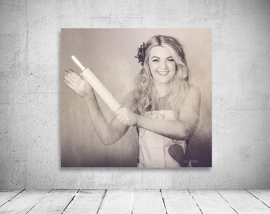 Vintage rolling pin up girl making cooking fun Wall Preview