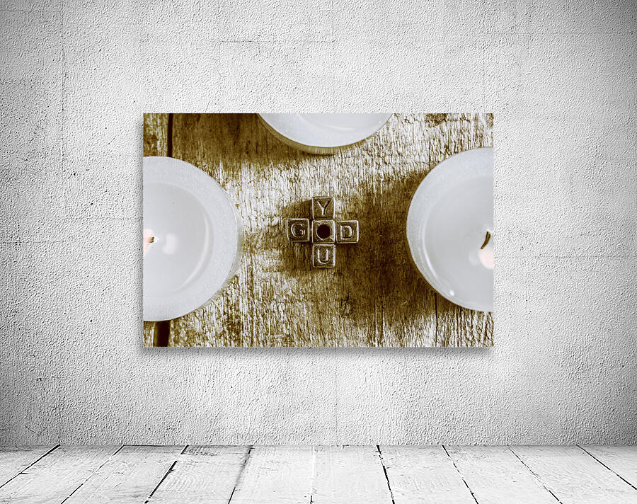 God is you metal lettering typography near white candles faith  Wall Preview