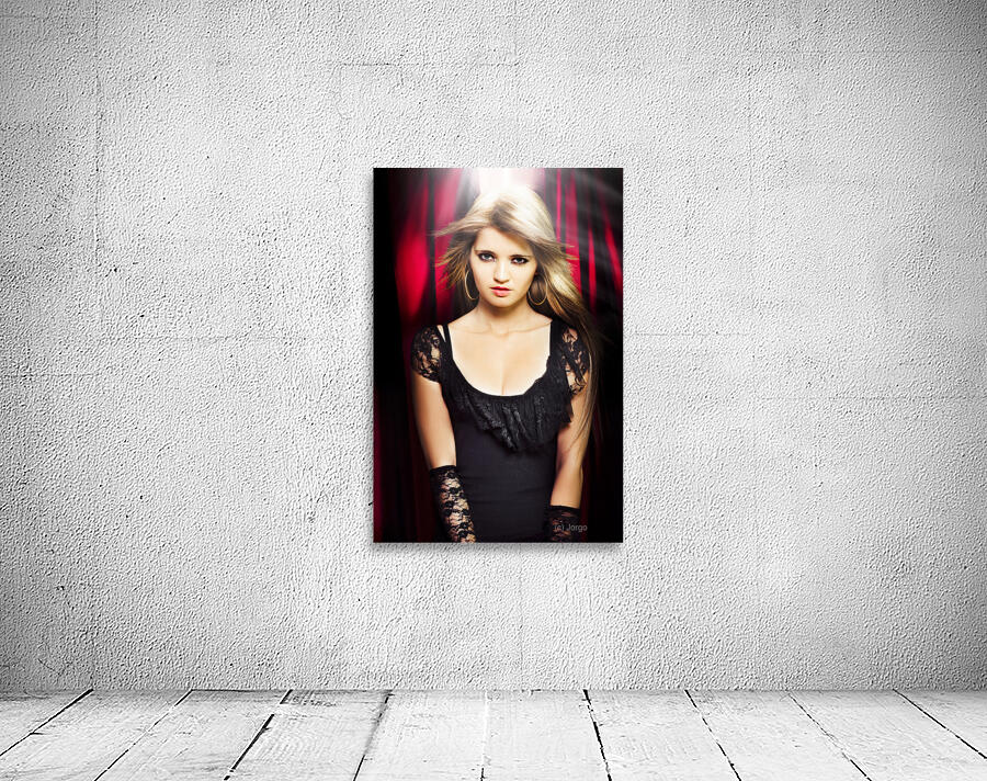 Red curtain theatre performance under spotlight Wall Preview