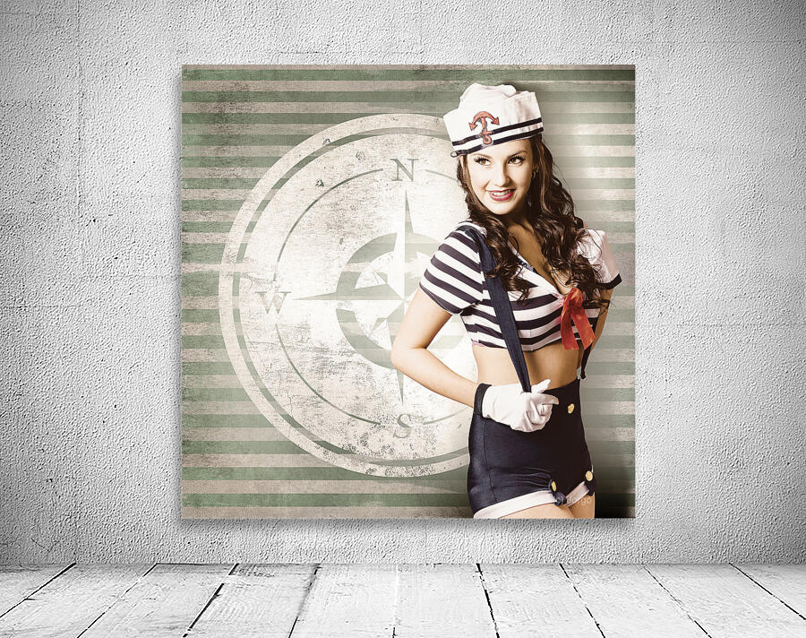 Young sailor pin up girl on travel cruise compass Wall Preview