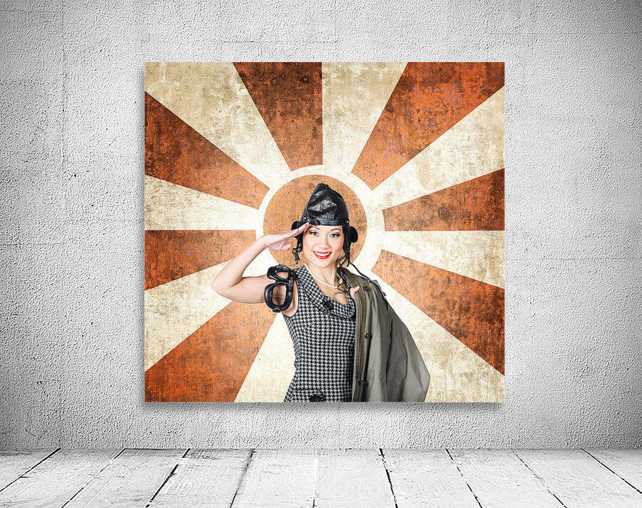 Airplane pilot saluting on grunge background Wall Preview