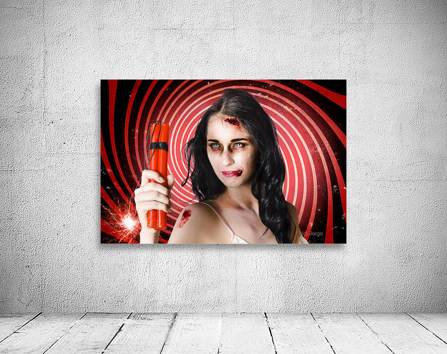 Danger. Zombie holding explosives in a terror act Wall Preview