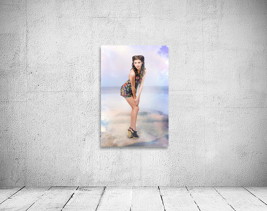 Creative summer fashion. Woman in floral dress Wall Preview