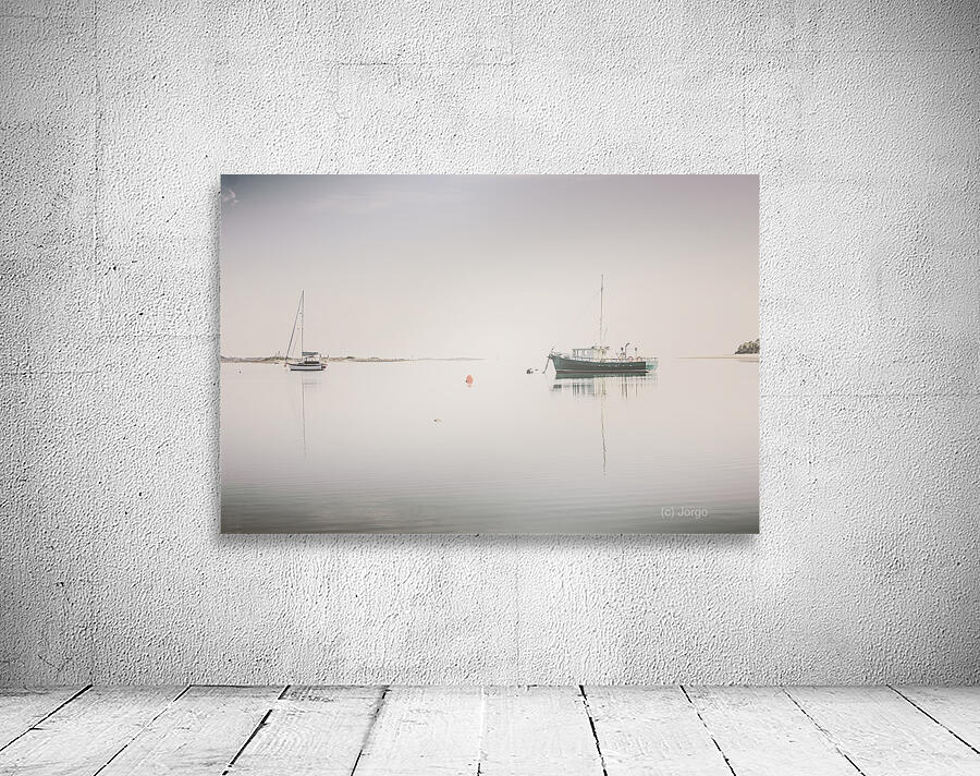 Vintage photo of a fishing boat anchored at dusk Wall Preview
