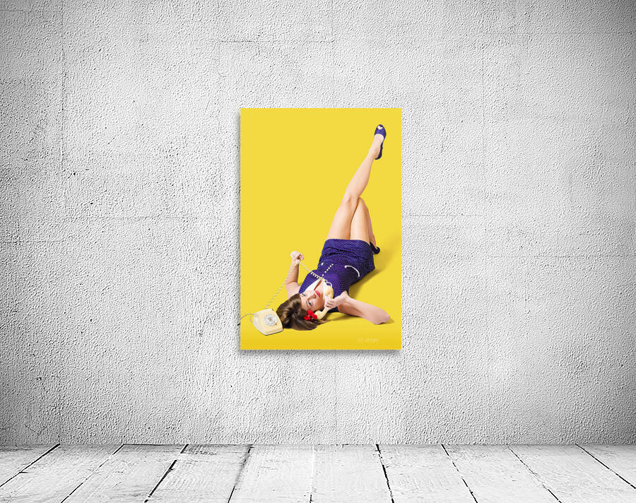 Retro 1950s pinup girl chatting on telephone Wall Preview