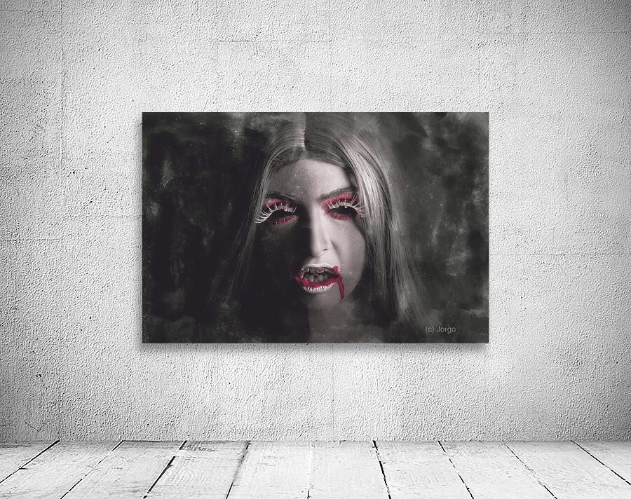 Sinister portrait of scary vampire woman Wall Preview