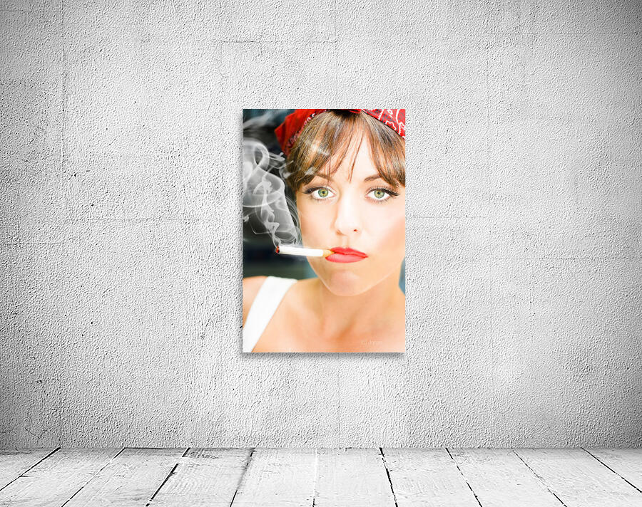 Unhappy Woman Smoking Cigarette Wall Preview