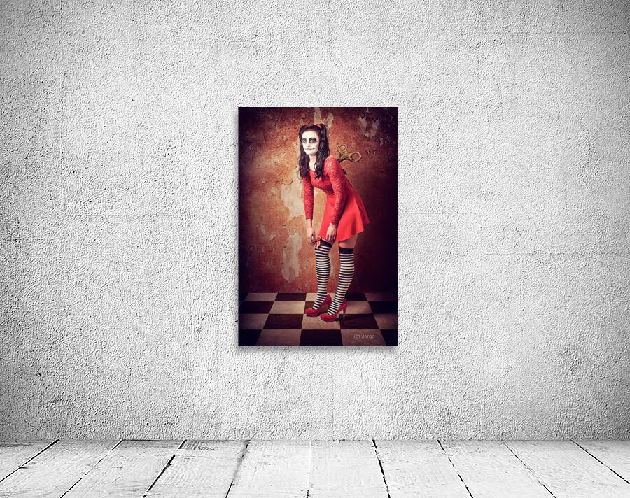 Tired human wind-up doll with sugar skull make up Wall Preview