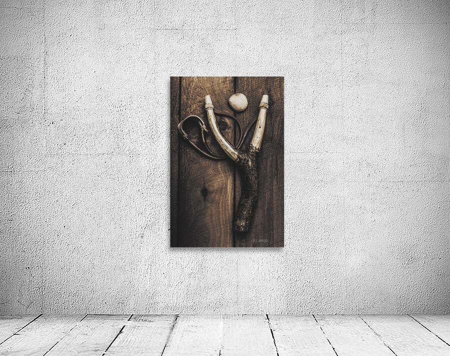 Vintage toy slingshot on wooden cubby house floor Wall Preview