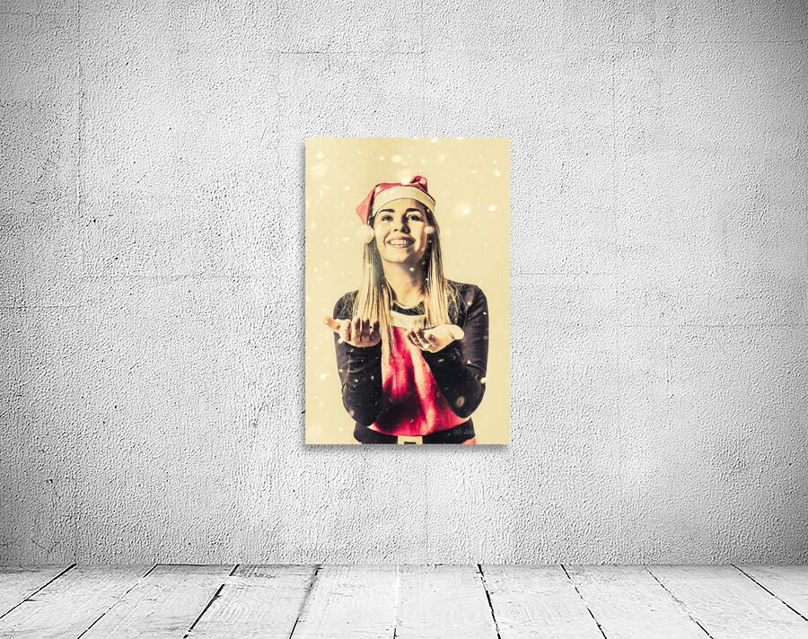  Vintage girl celebrating a white Christmas Wall Preview