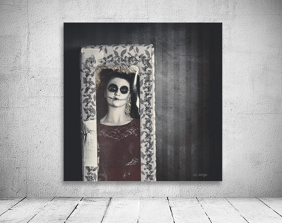 Possessed sugar skull doll inside vintage toy box Wall Preview