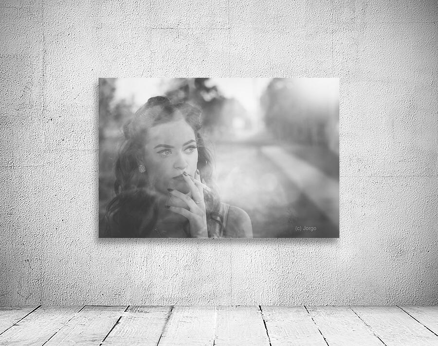 Film noir lady smoking cigarette on vintage street Wall Preview
