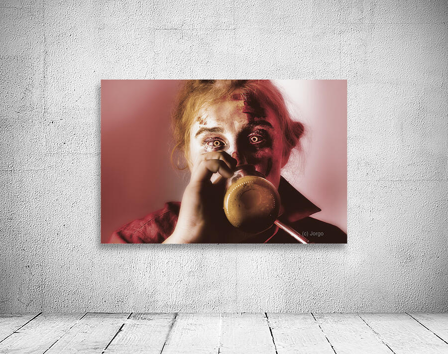 Drunk ghoul sculling beer at Halloween party Wall Preview