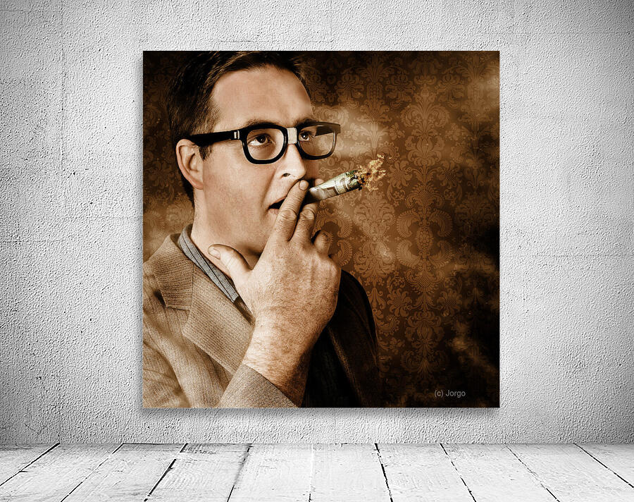 Vintage business man smoking money in success Wall Preview