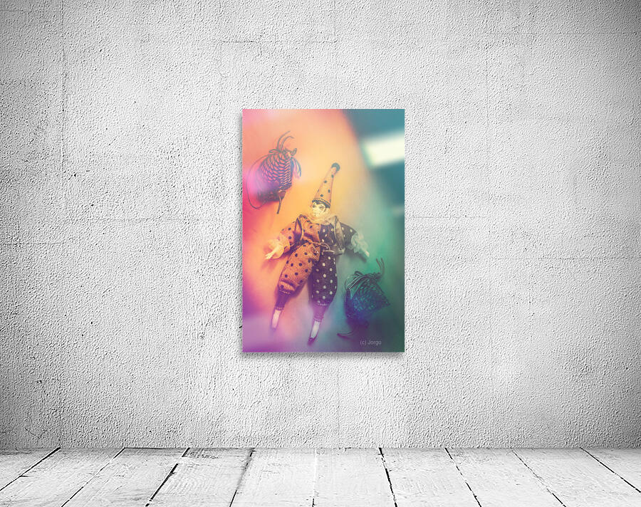 Play act of a puppet clown performing a sad mime Wall Preview