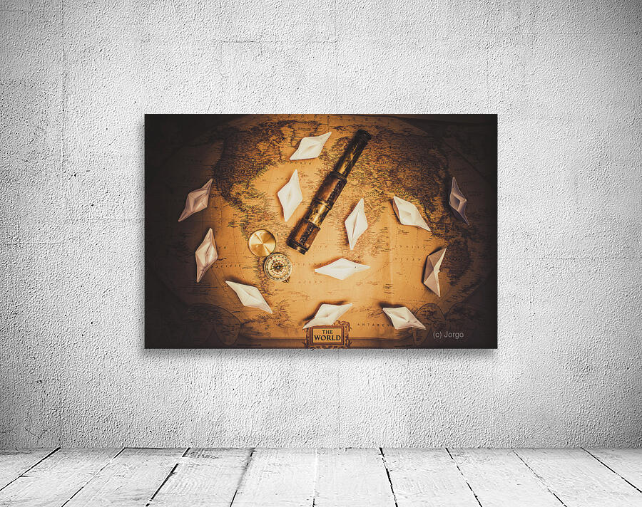 Maritime Origami Ships On Antique Map Wall Preview