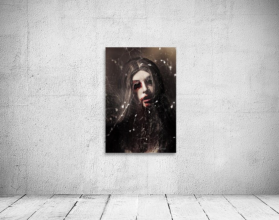 Female face of dark horror. Eye of the black widow Wall Preview