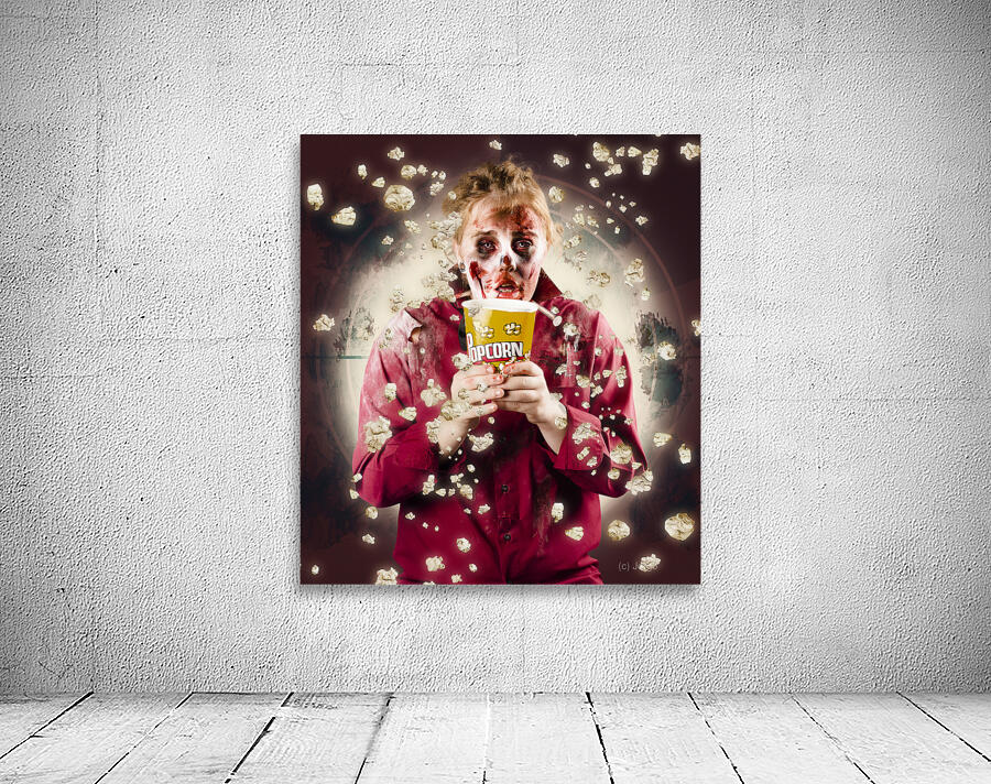 Creepy possessed girl watching horror movie Wall Preview