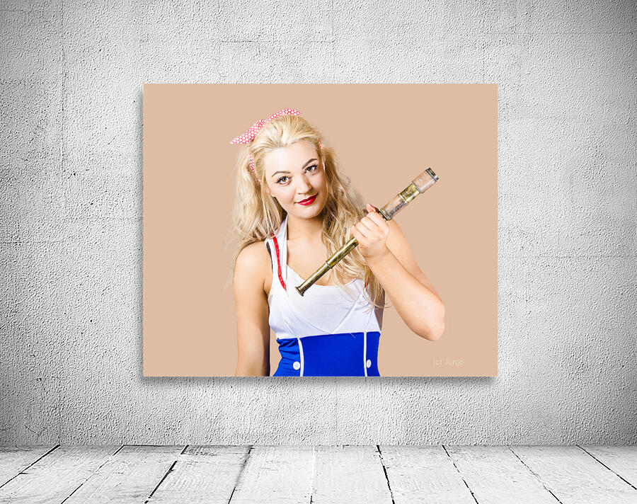 Sightseeing voyage pin-up girl with telescope Wall Preview